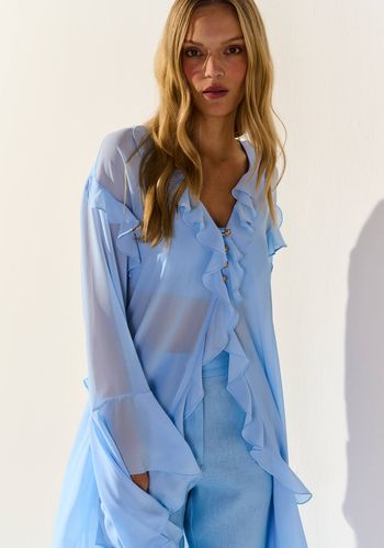 KAFTAN EM CHIFON COM BABADO AZUL BREEZE