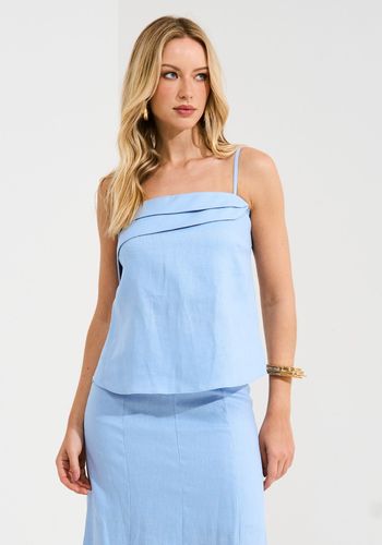 BLUSA EM LINHO PREGAS AZUL