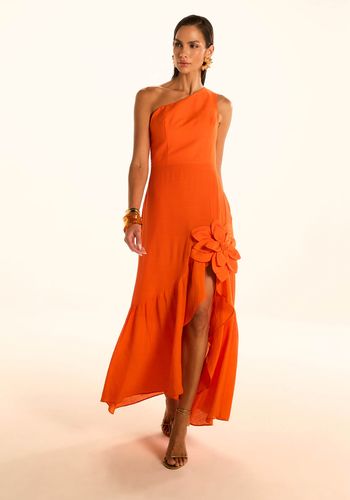 VESTIDO DETALHE FLOR LARANJA