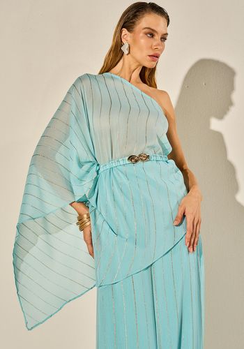 BLUSA SABRINA UM OMBRO AZUL